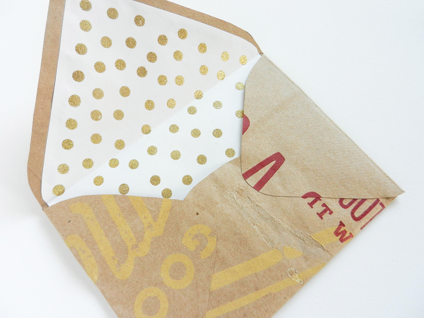 DIY Envelope Liners with Gold Polka Dots