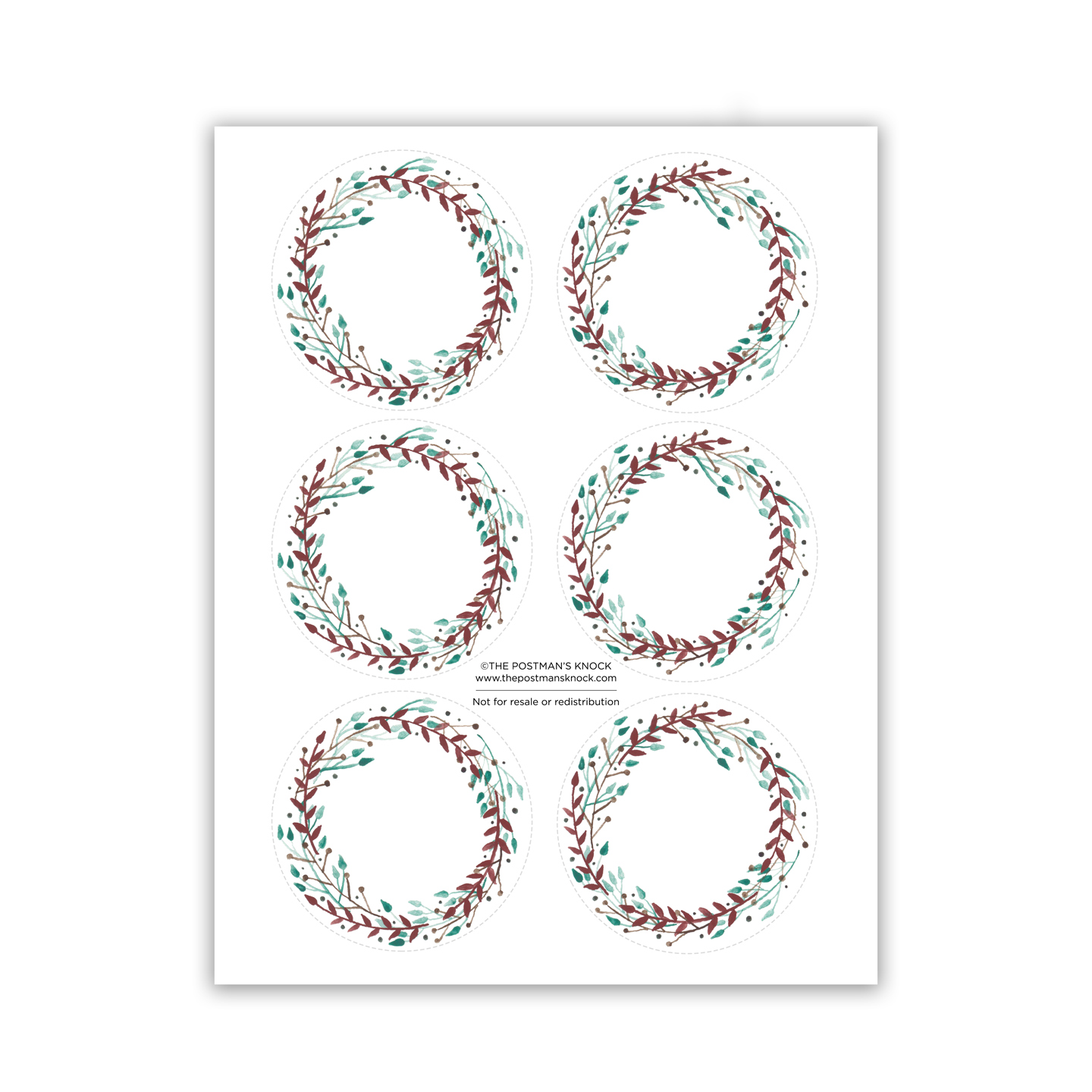 Printable Watercolor Wreath Gift Tags | The Postman's Knock