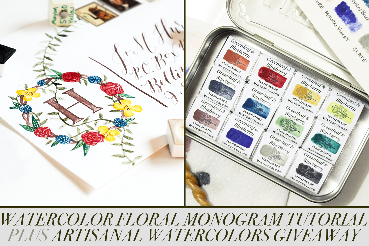 Watercolor Floral Monogram Tutorial + Artisanal Watercolors Giveaway