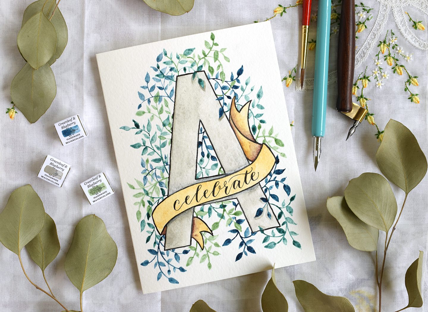 Watercolor Initial DIY Birthday Card Tutorial | The Postman's Knock