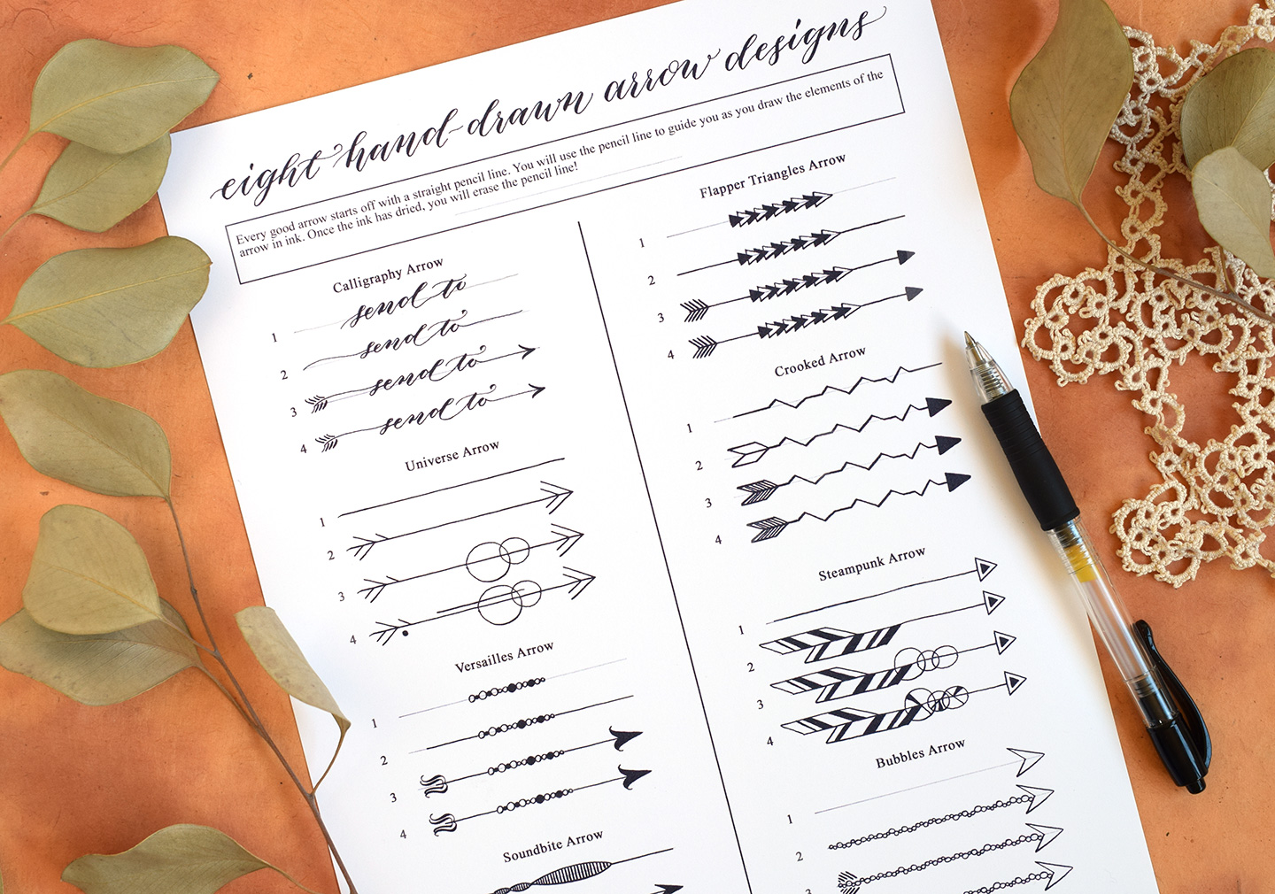 Eight Hand-Drawn Arrow Designs (Free Printable)