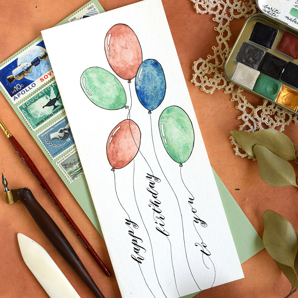 Quick Watercolor and Calligraphy Balloons Birthday Card Tutorial