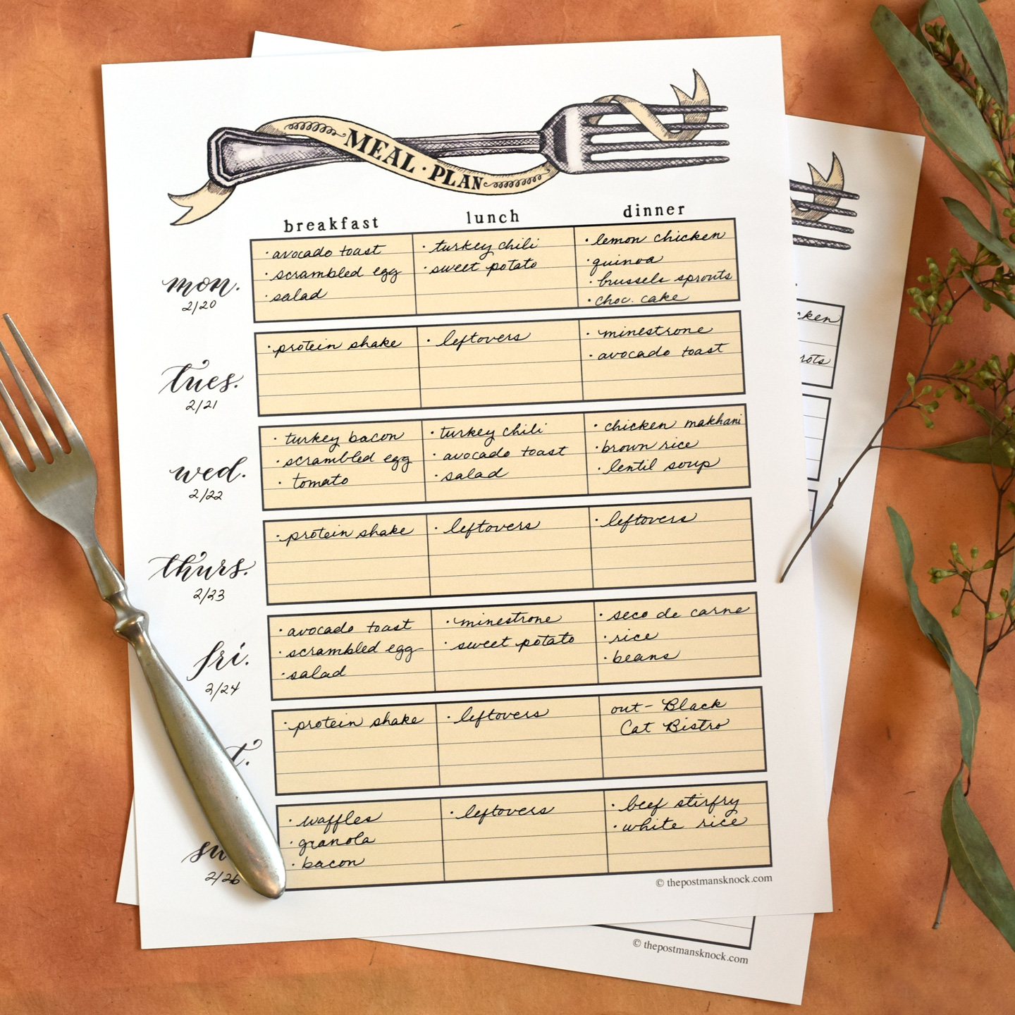 Artistic Printable Meal Planner