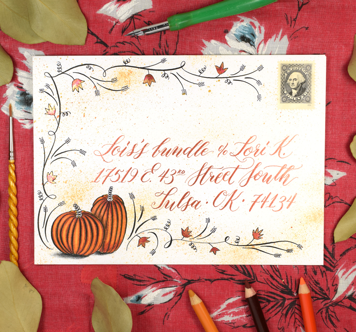 Flourished Autumn Envelope Art Tutorial