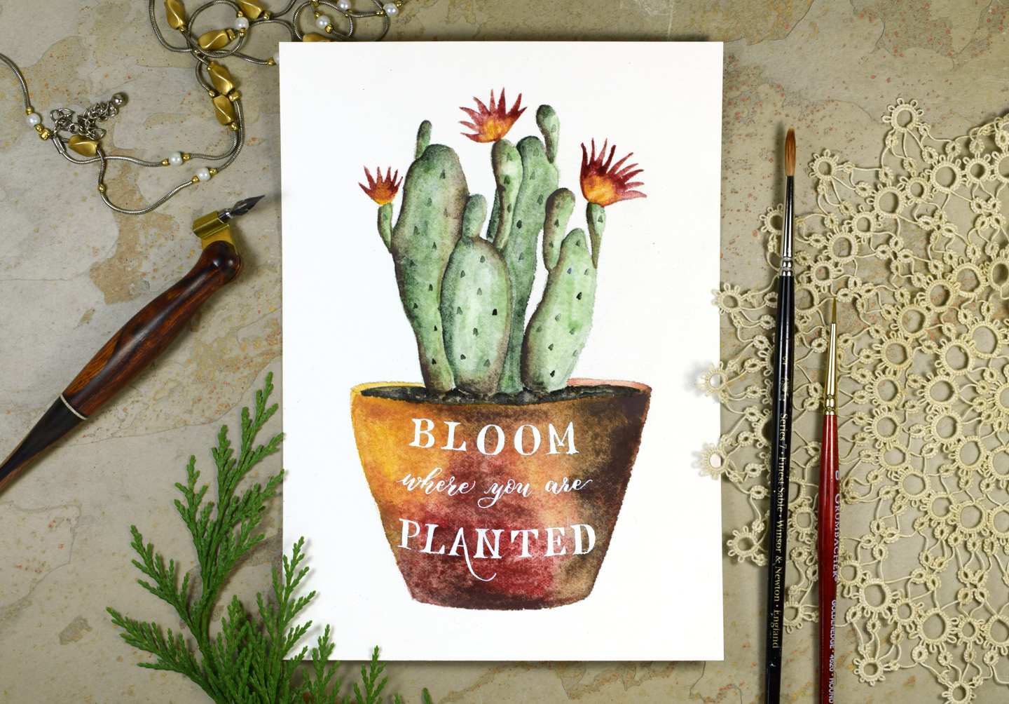 Watercolor Cactus + Quote Artwork Tutorial