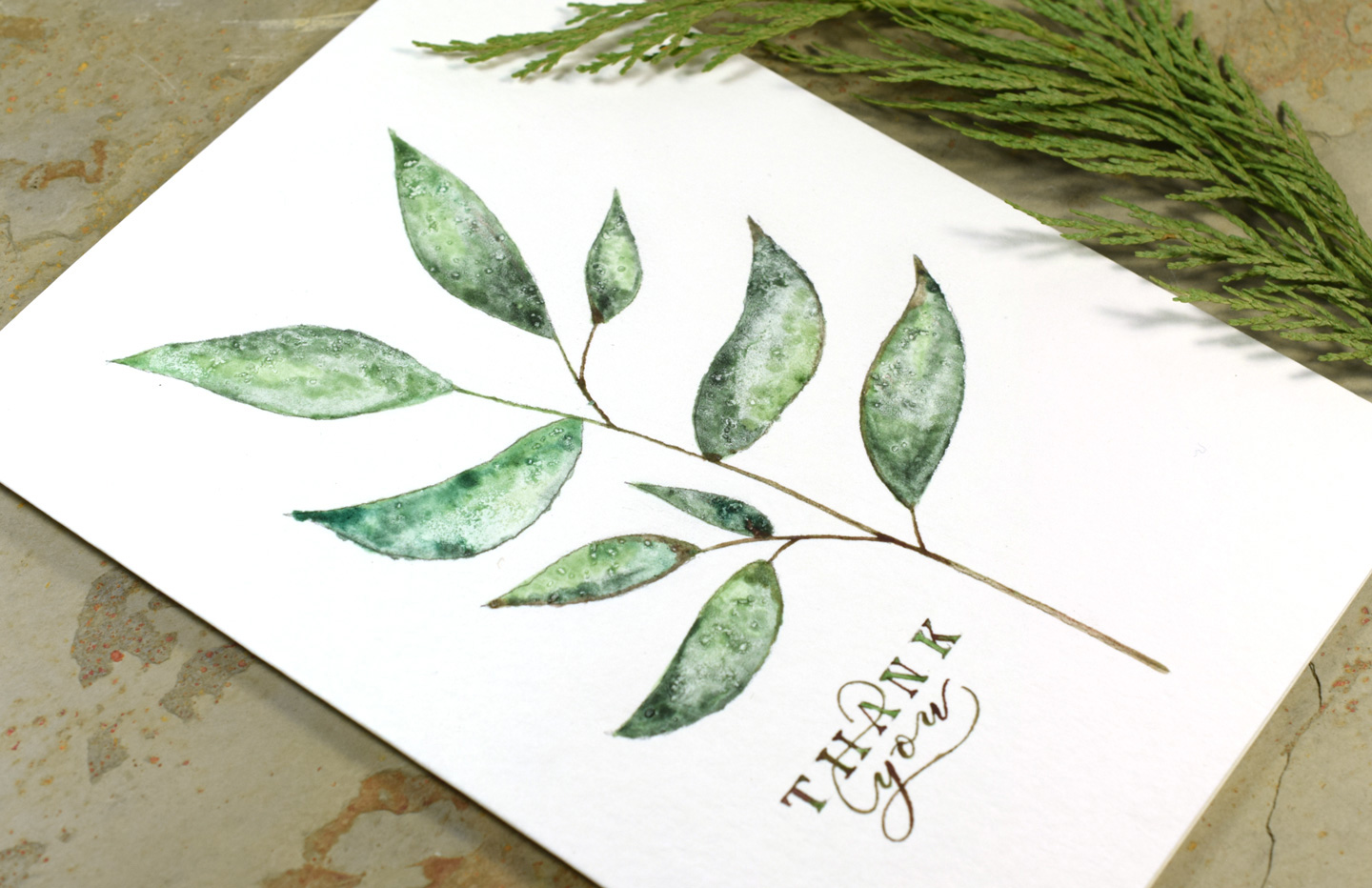 Simple Twig Watercolor Thank You Card Tutorial