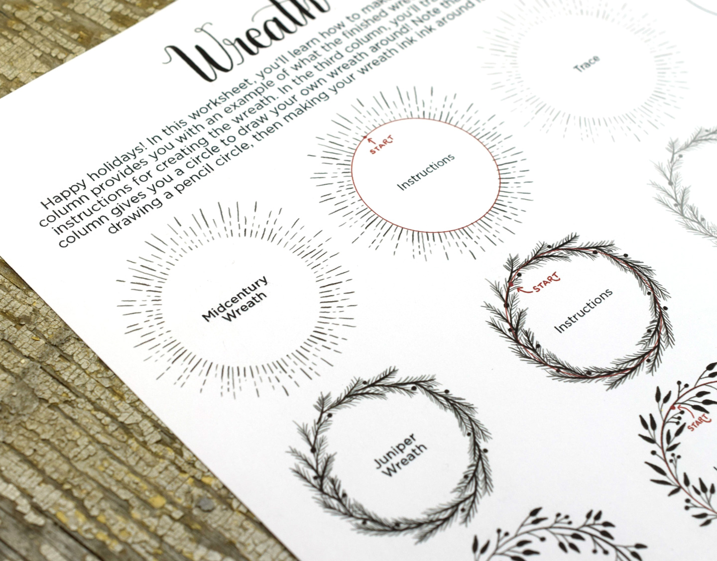 Simple Illustrated Holiday Wreath Worksheet