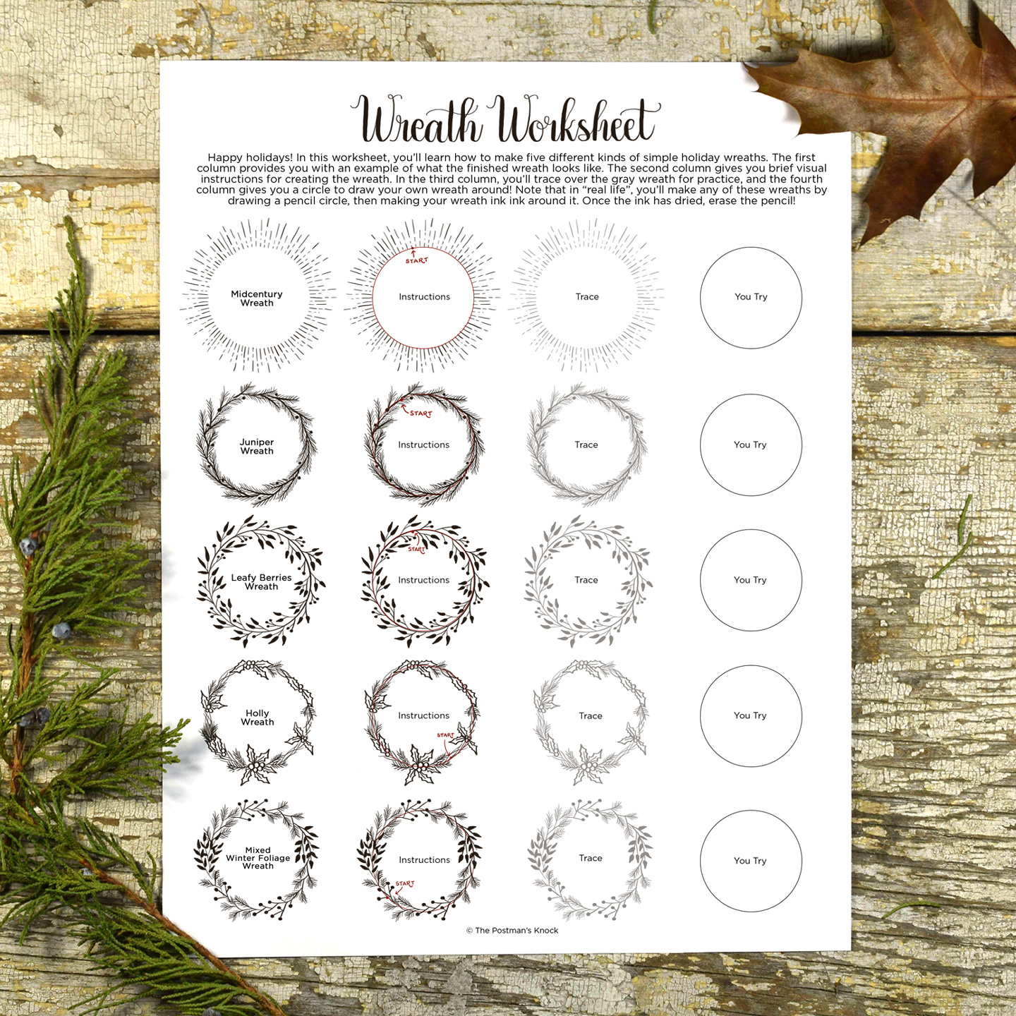 Simple Illustrated Wreath Worksheet