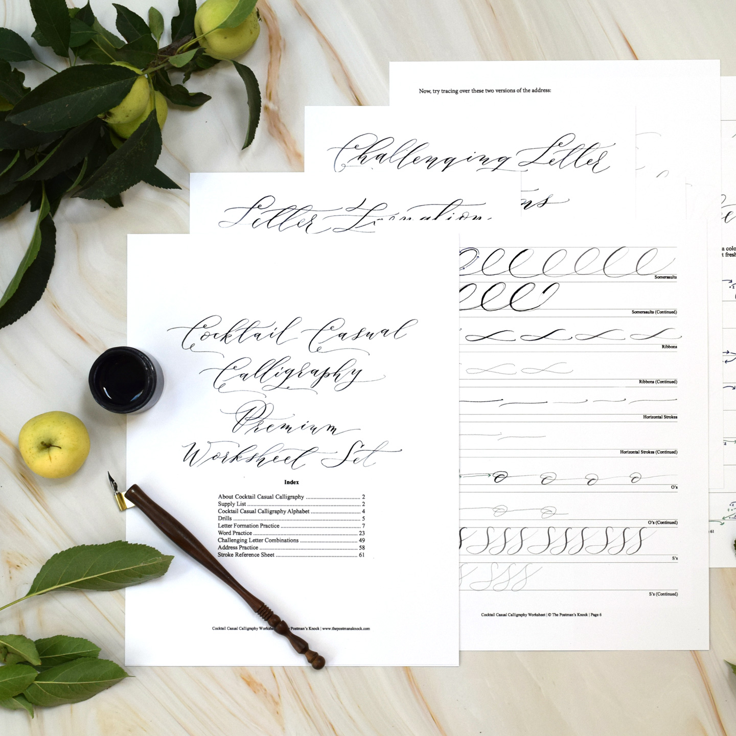 Printable Calligraphy Worksheet Set – Cocktail Casual Style