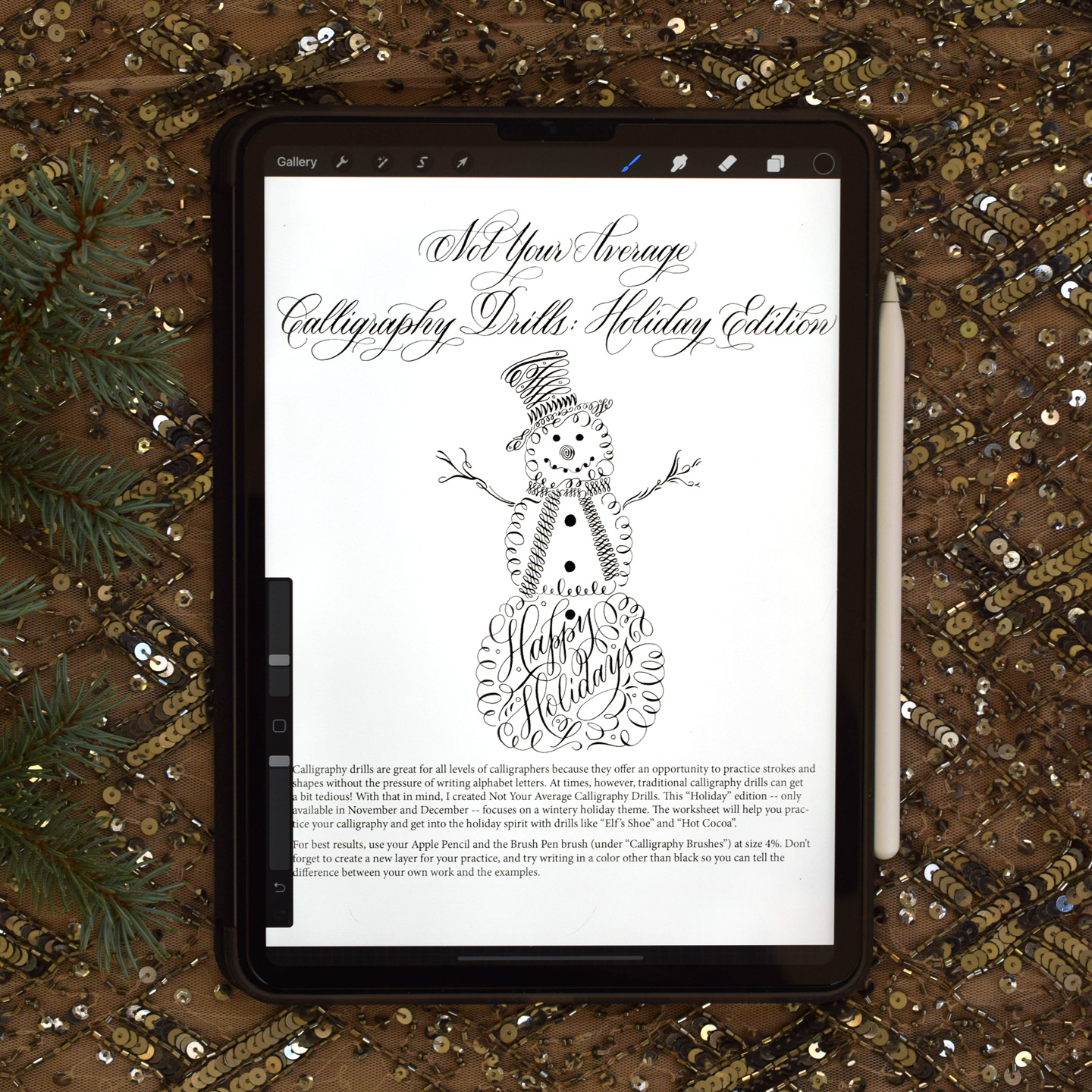 Holiday Calligraphy Drills PROCREATE Worksheet