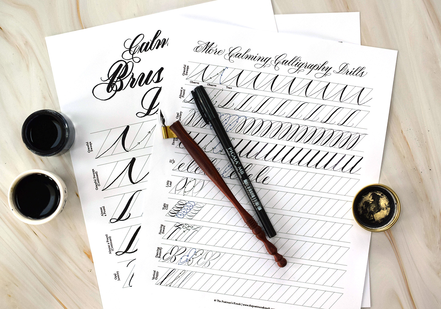  FREE More Calming Calligraphy Drills Pointed Pen Brush Pen 