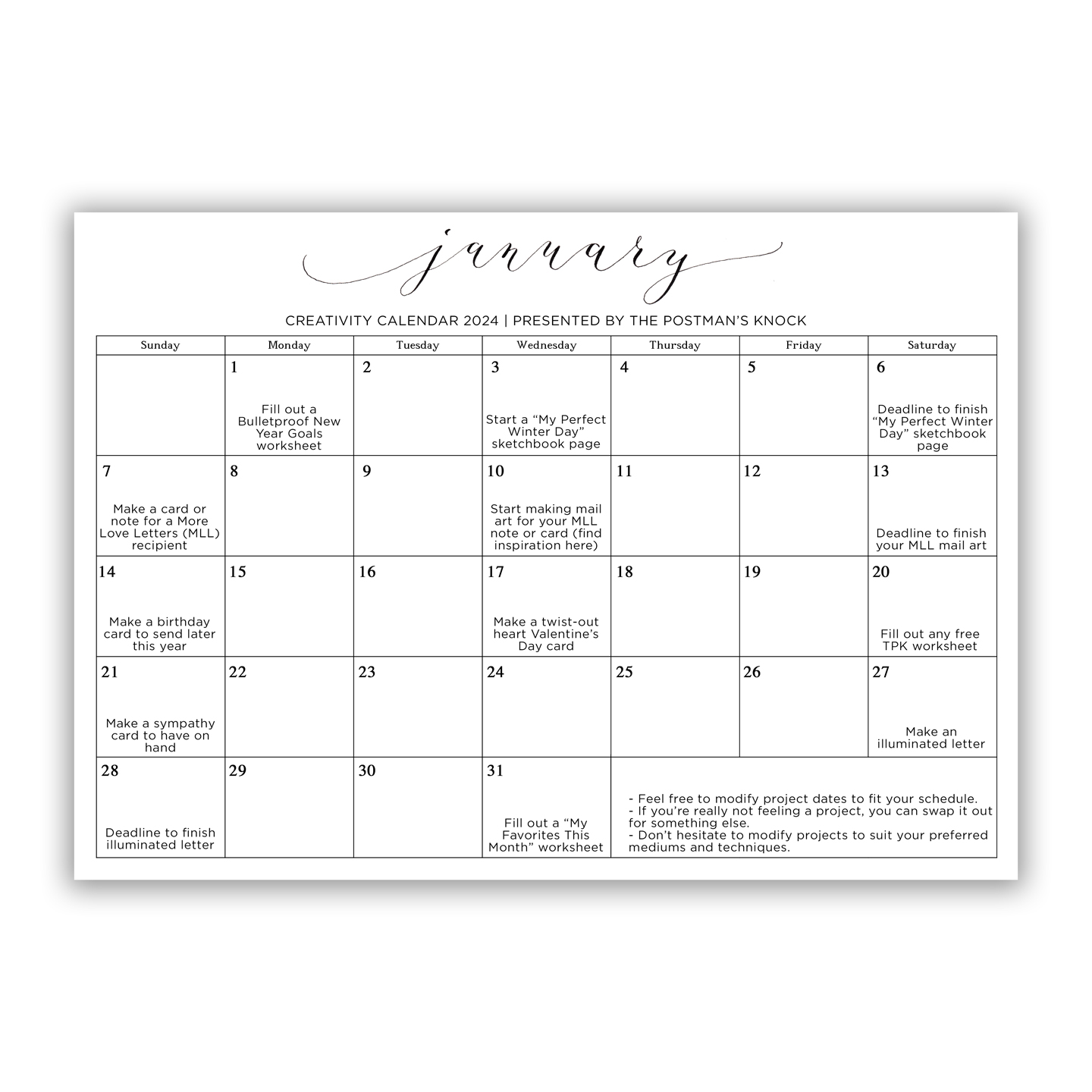 January 2024 Creativity Calendar – The Postman's Knock