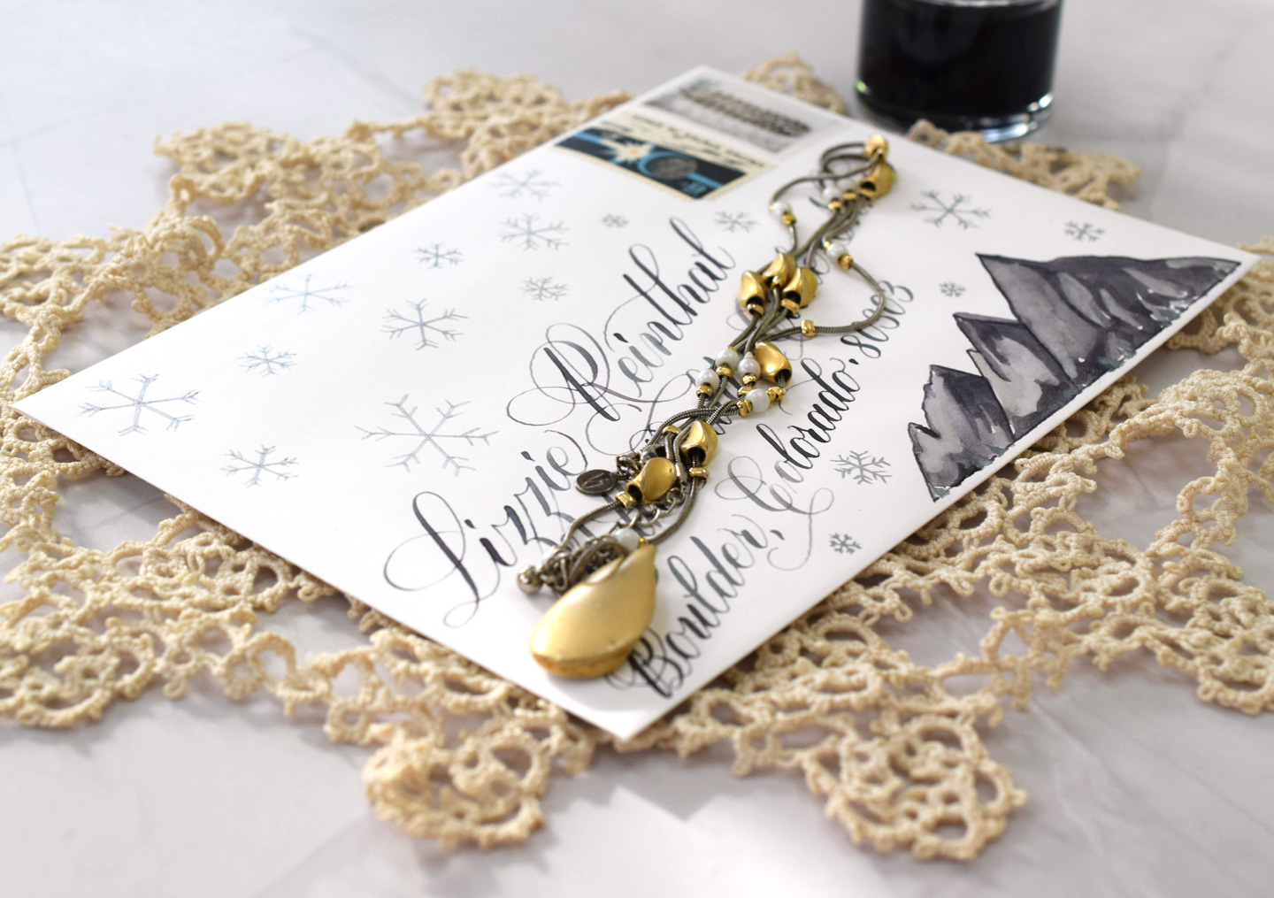 Snowy + Shimmering Mountains Mail Art Tutorial