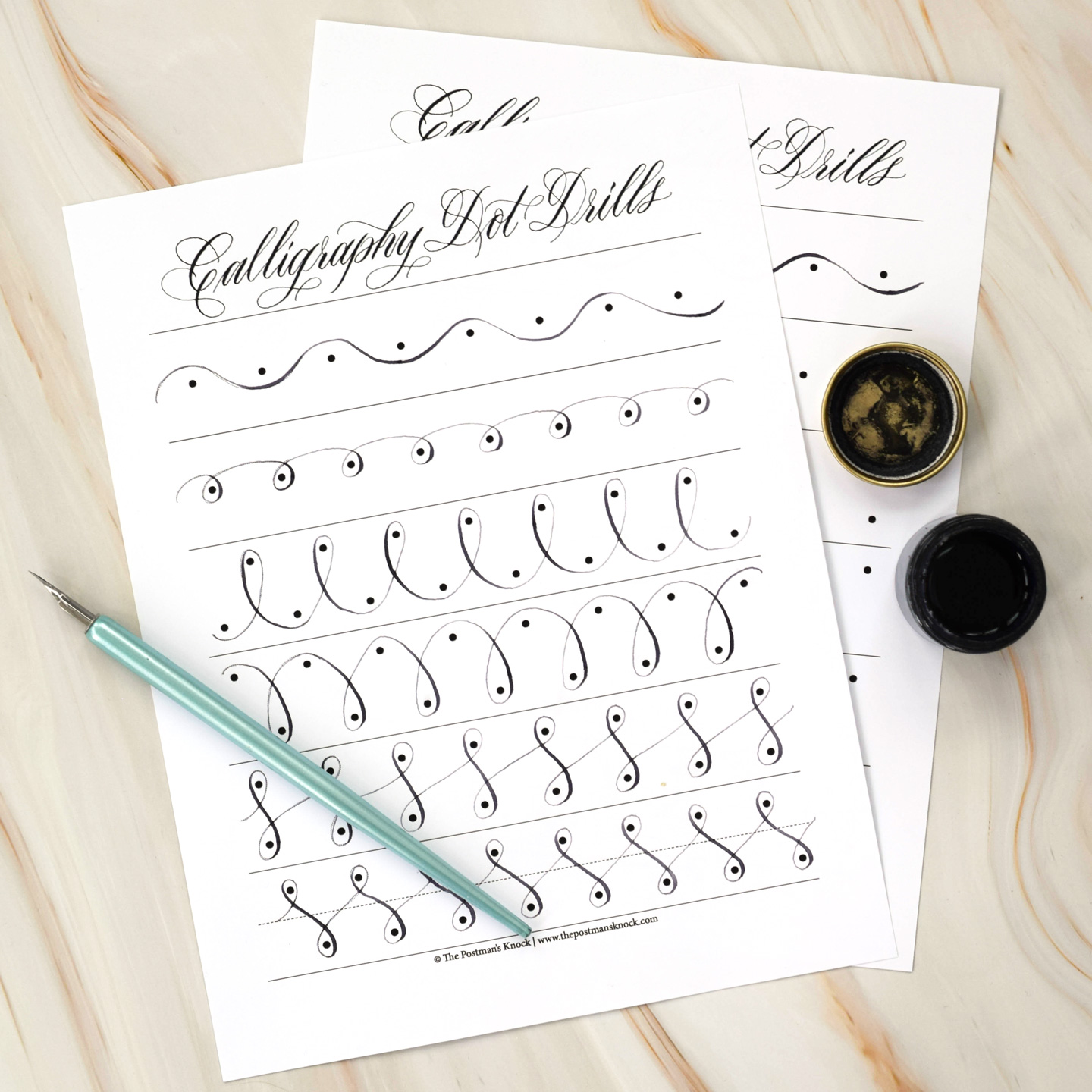 Calligraphy Dot Drills Printable Worksheet