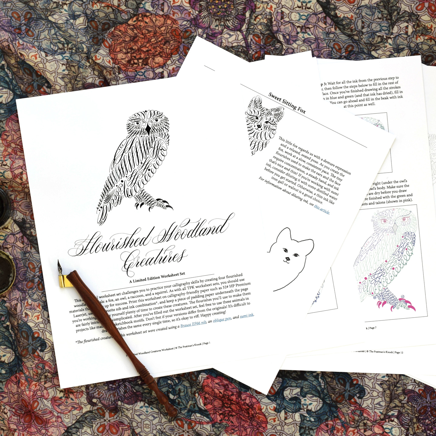 Woodland Creatures Calligraphy Flourishing Worksheet