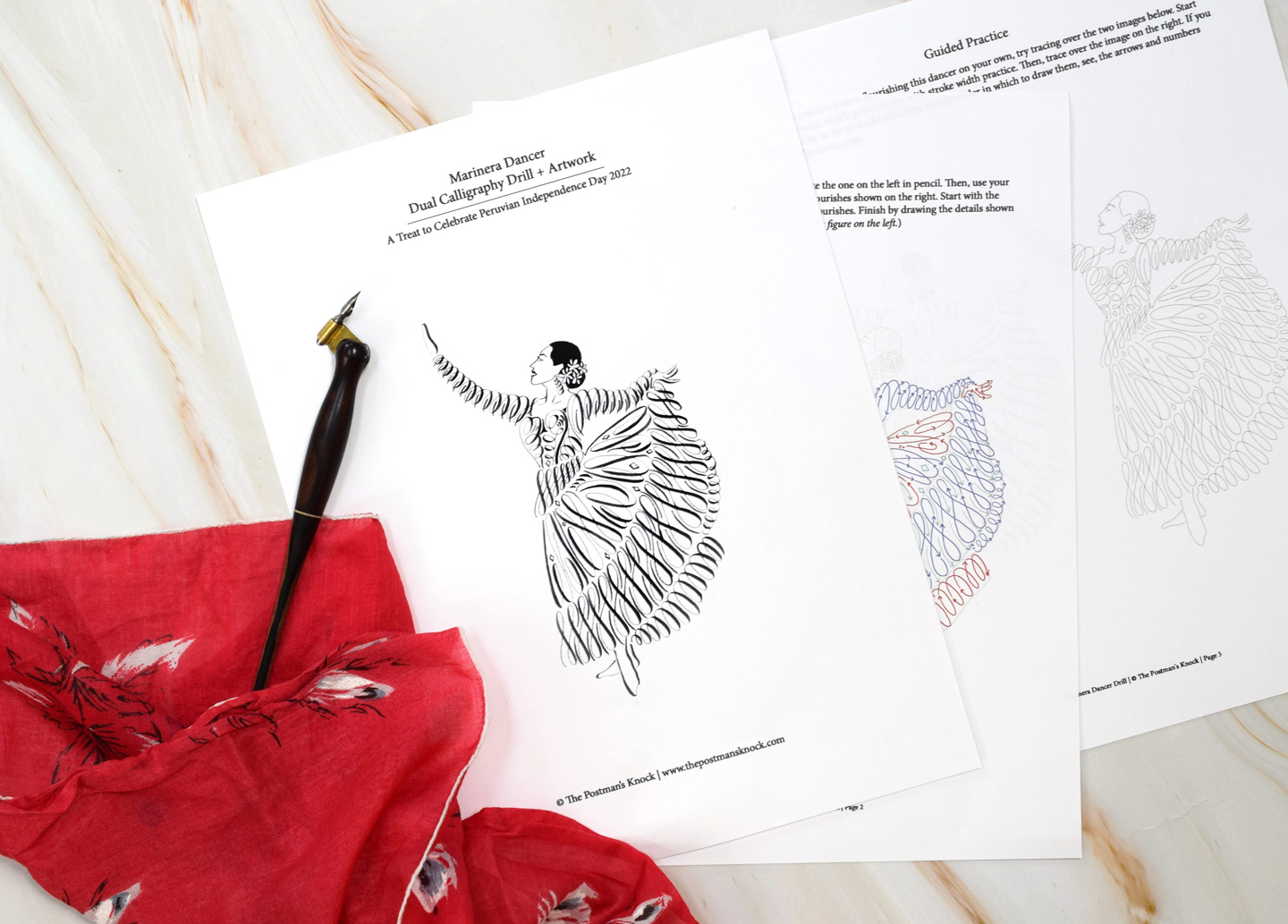 FREE Calligraphy Drill Worksheet: Marinera Dancer 🇵🇪