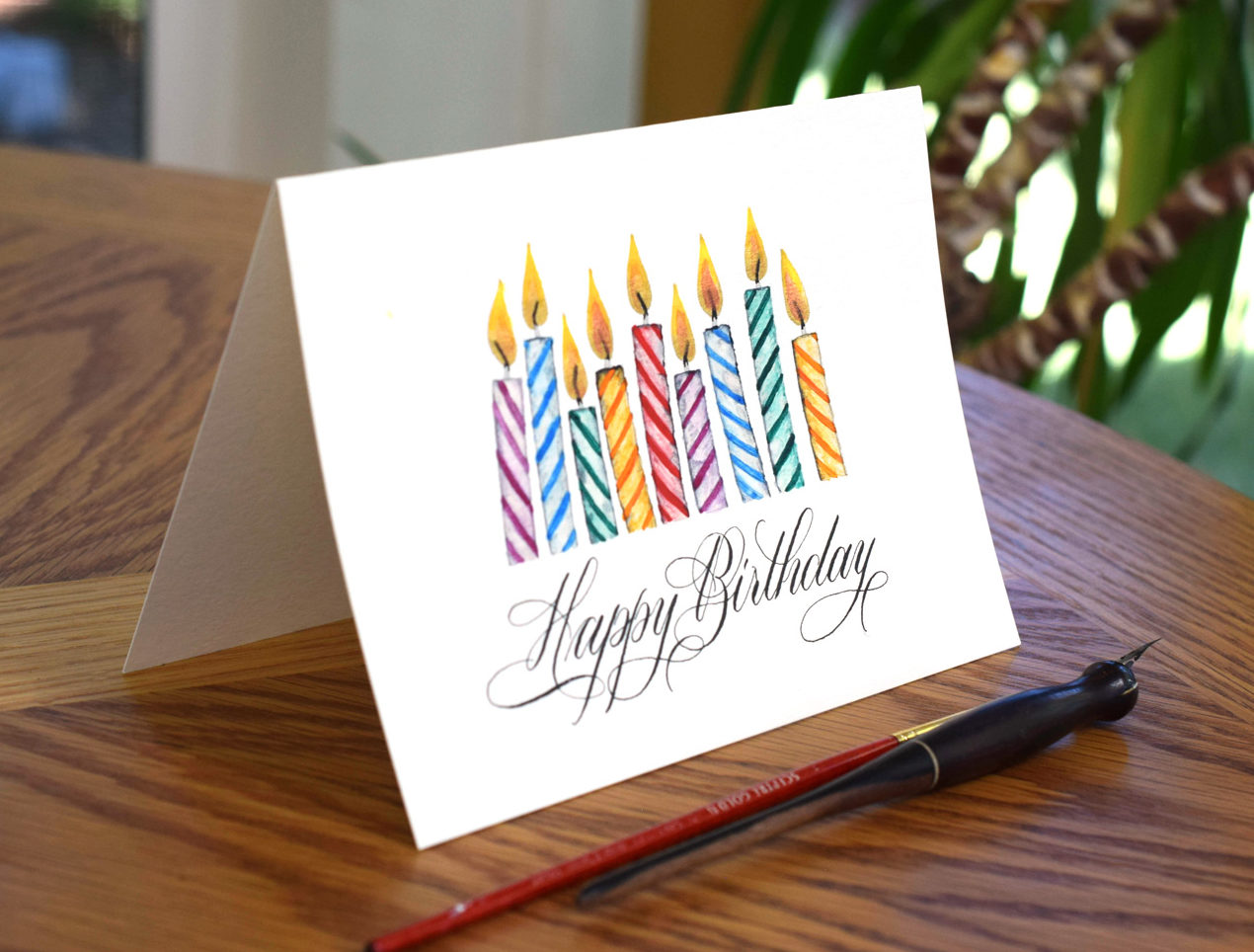 Festive Candles Watercolor Birthday Card Tutorial