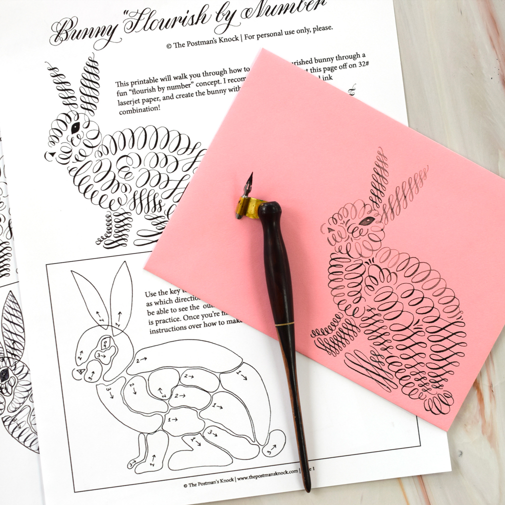 "Flourish By Number" Calligraphy Bunny
