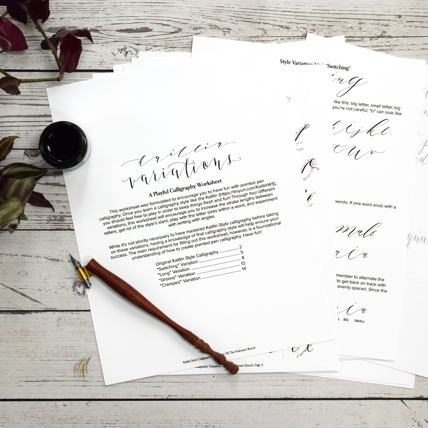 Kaitlin Style Calligraphy Variations Worksheet