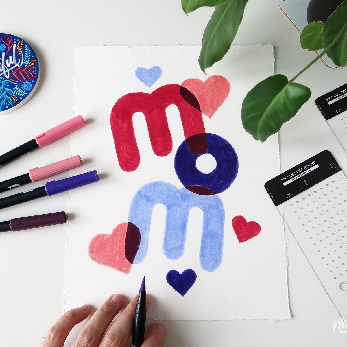 Overlapping Letters Handmade Mother’s Day Card Tutorial by Nico Ng