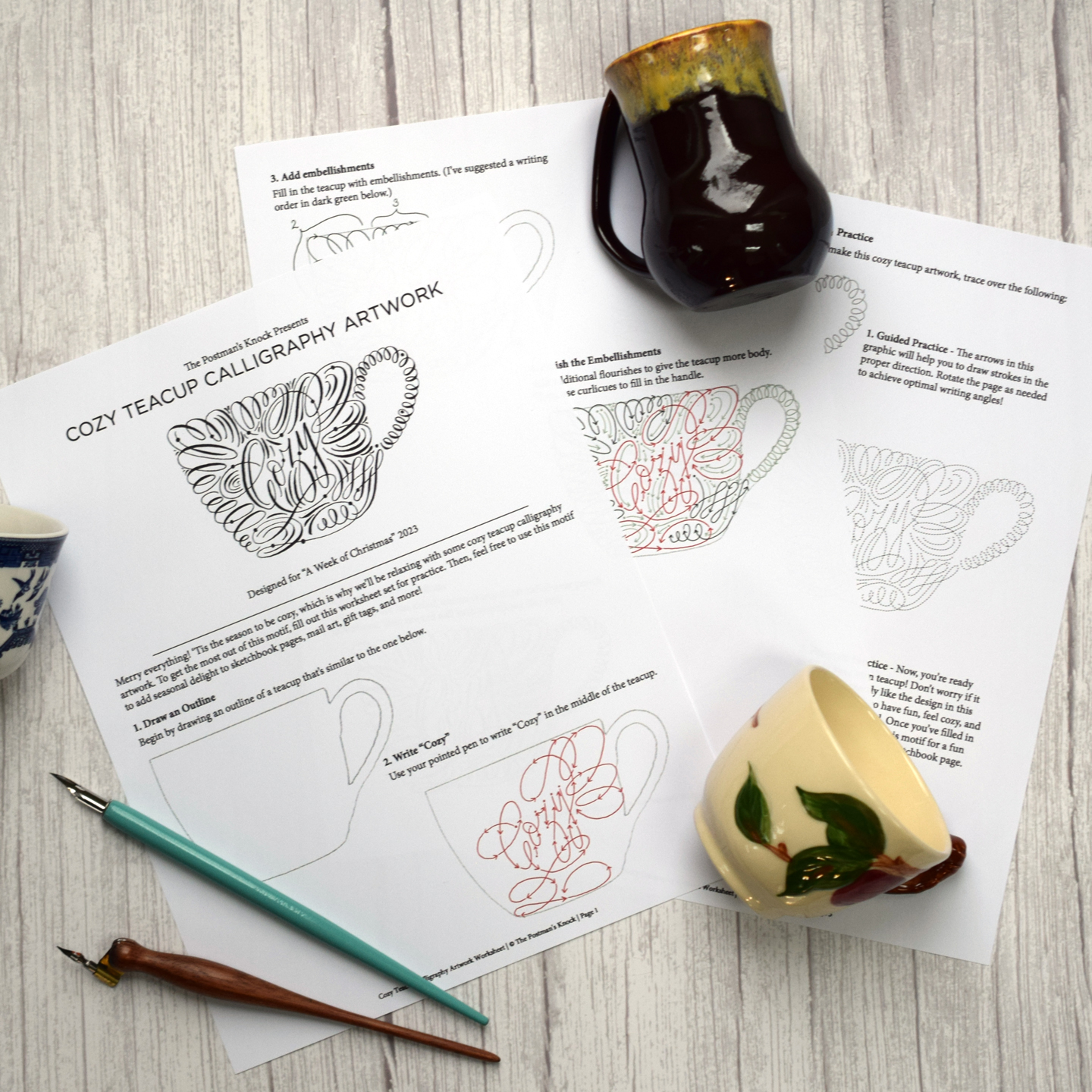 Cozy Teacup Calligraphy Artwork Worksheet