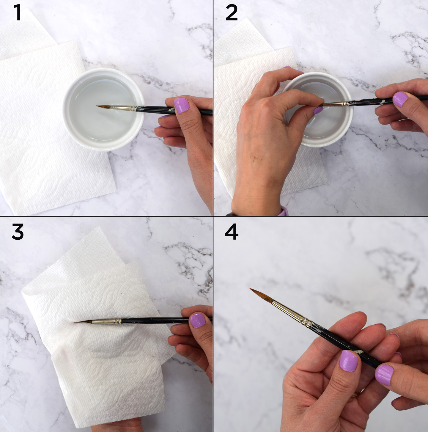 Paintbrush washing and reshaping steps