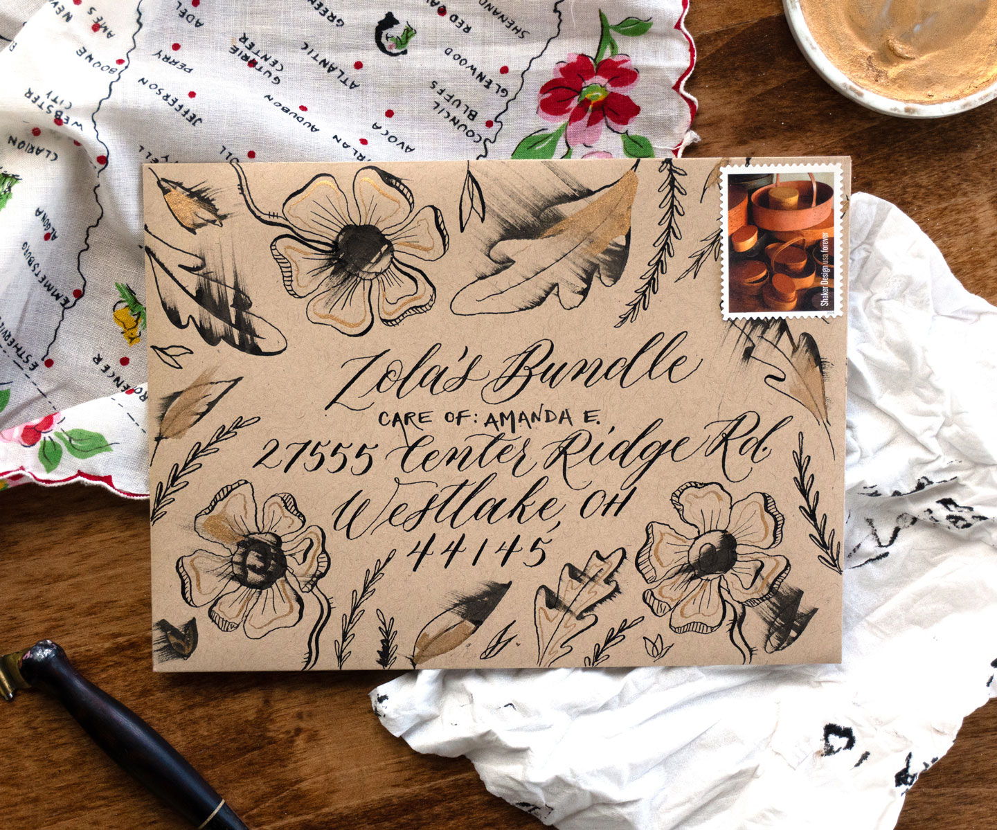 Floral inky mail art