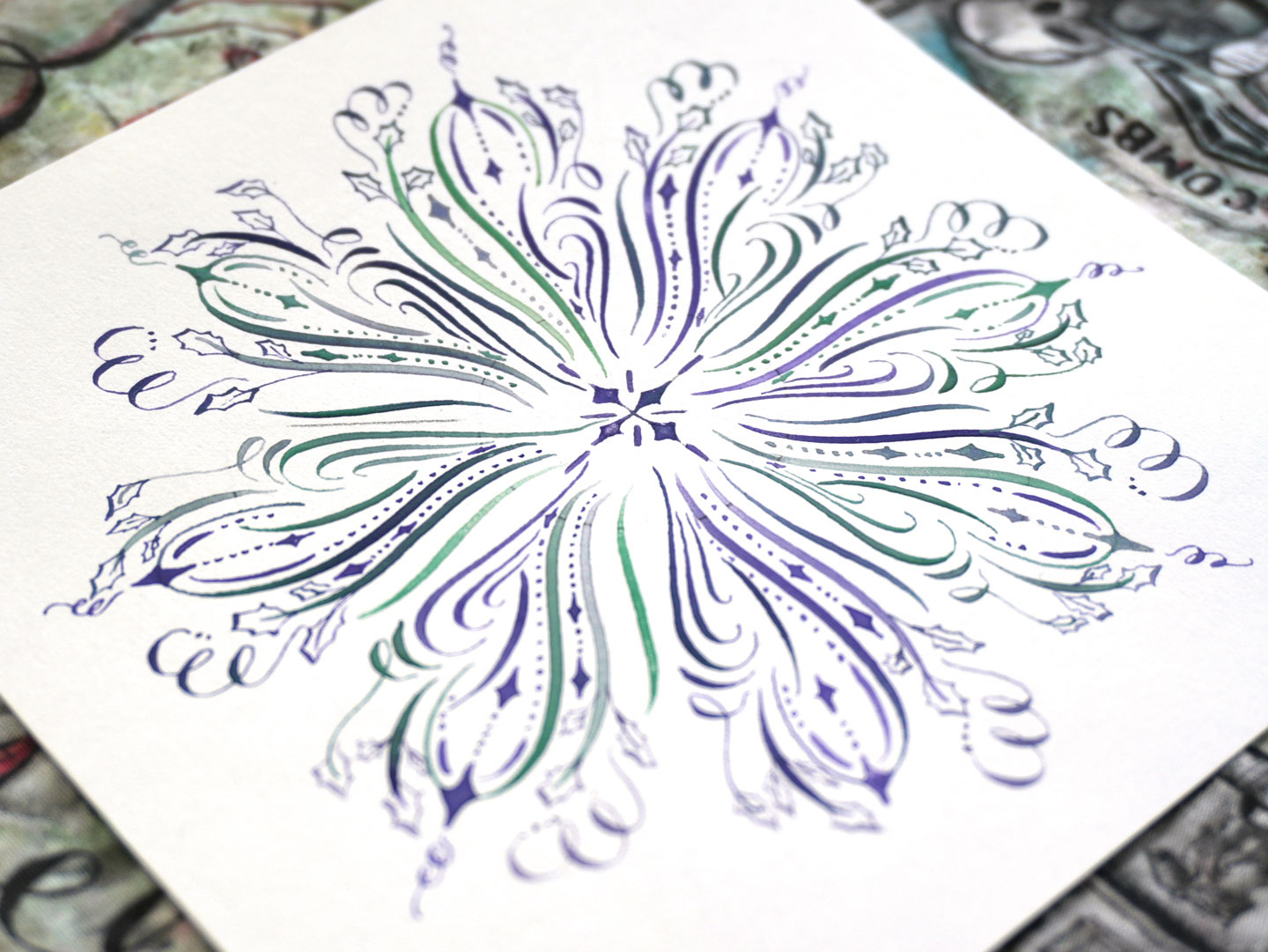 Watercolor calligraphy medallion